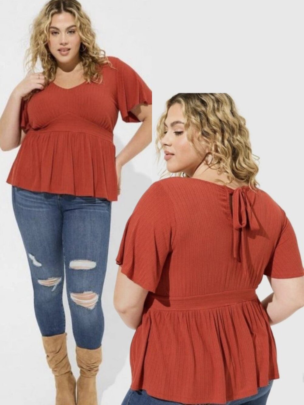 NWT Torrid 2 Pointelle Rib V-Neck Babydoll Top 2X 18 20